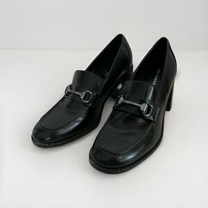 Marc Fisher Women Dancel Horse Bit Leather Block Heel Loafers Black  9 M